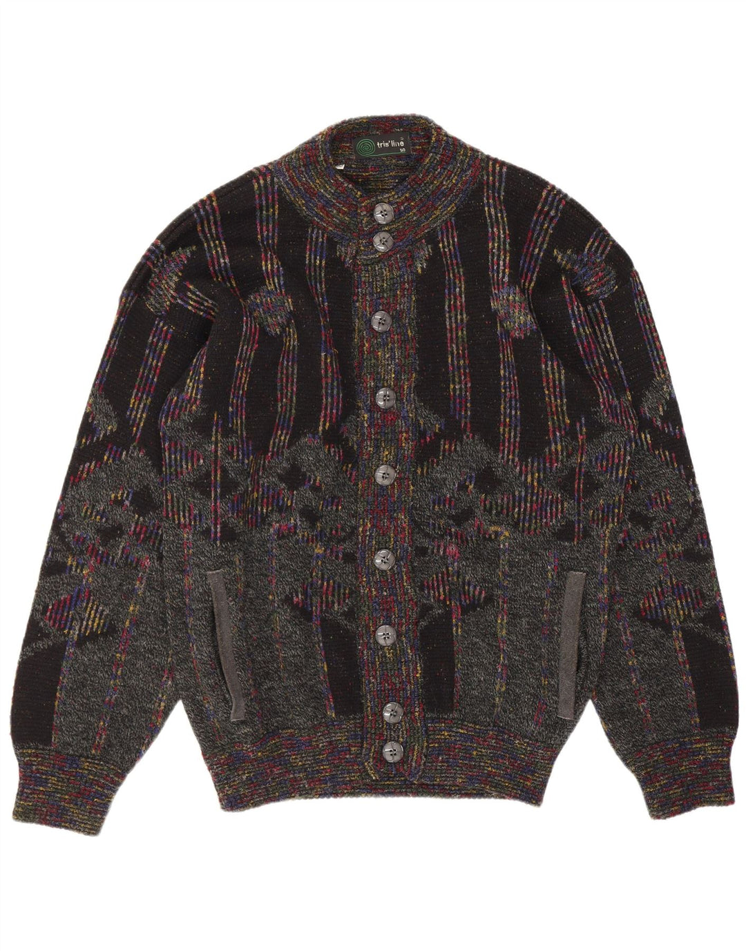 Tris Line Pull Cardigan Homme IT 50 Laine Géométrique Multicolore Moyen