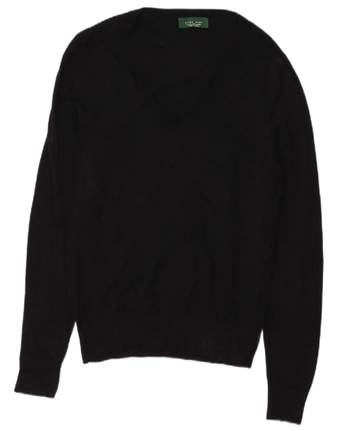 Zara Mens V-Neck Jumper Sweater Medium Black