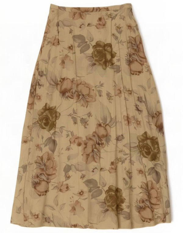 Vintage Damen Maxirock mit hoher Taille UK 12 Medium W28 Beige Floral