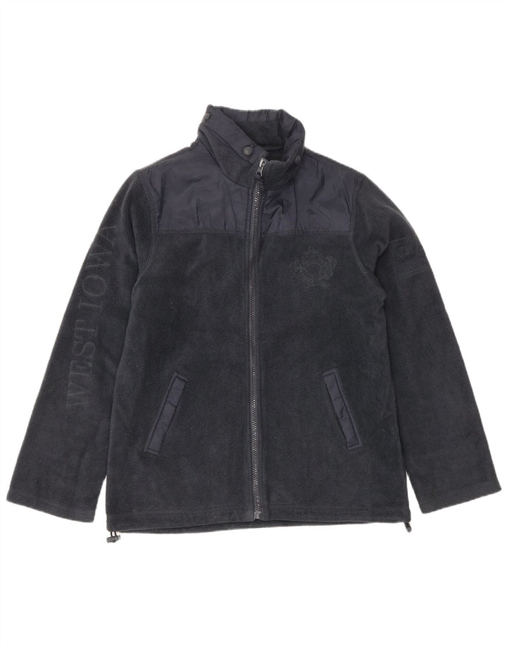MASSIMO DUTTI Boys Graphic Fleece Jacket 11-12 Years Navy Blue Polyester