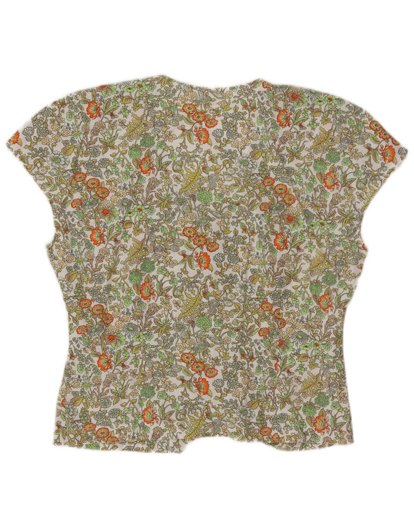 Vintage Womens Short Sleeve Shirt Blouse UK 16 Large Green Floral