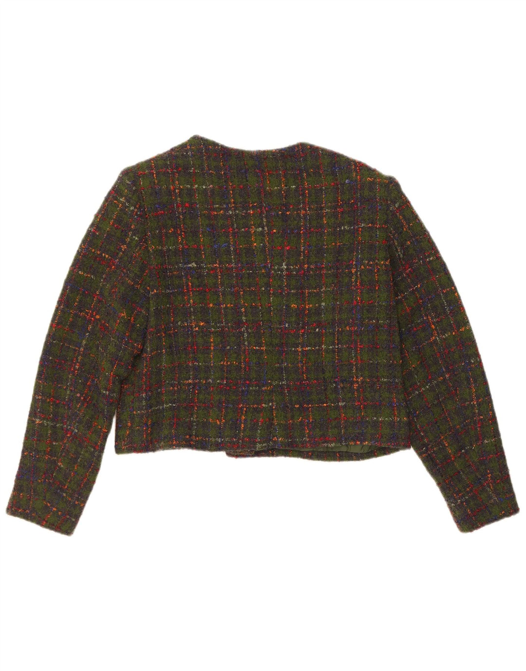 Vintage Womens Crop 5 Button Blazer Jacket UK 14 Medium Green Check