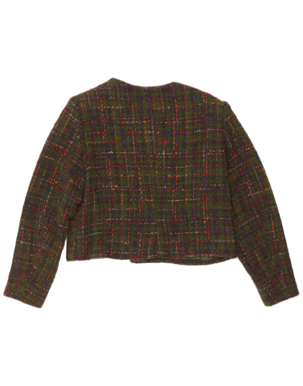 Vintage Womens Crop 5 Button Blazer Jacket UK 14 Medium Green Check