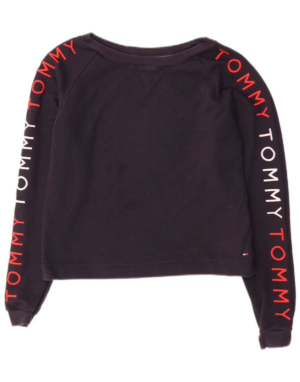 Женский укороченный свитшот с рисунком Tommy Hilfiger UK 10, маленький темно-синий