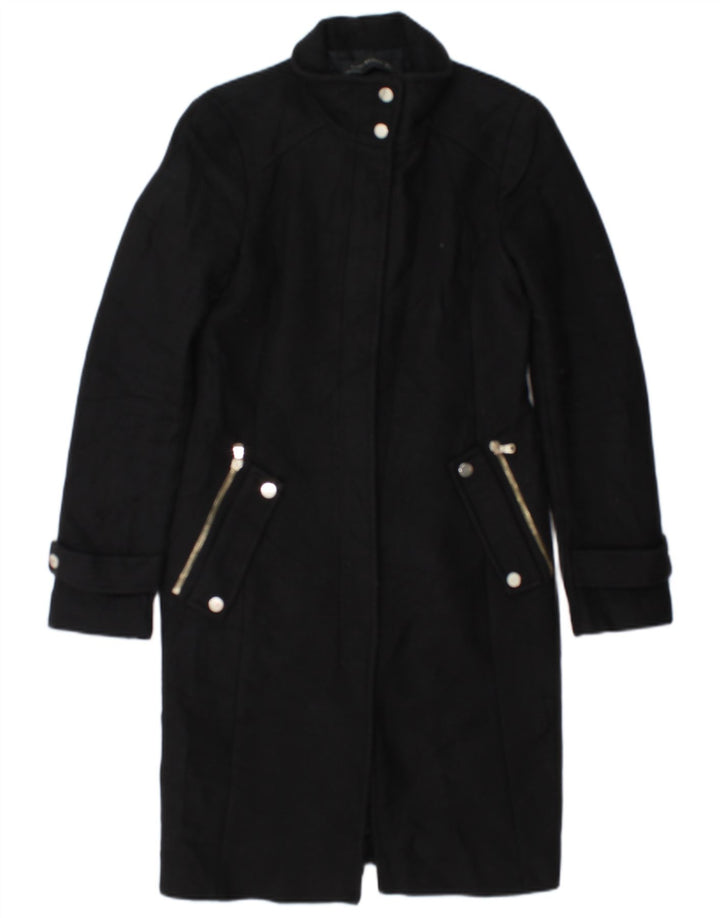 Zara Womens Overcoat UK 10 Small Black Wool