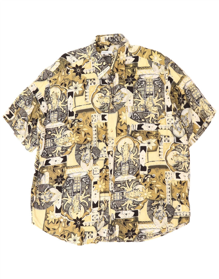 Boulee Mens Abstract Pattern Short Sleeve Shirt XL Green Viscose