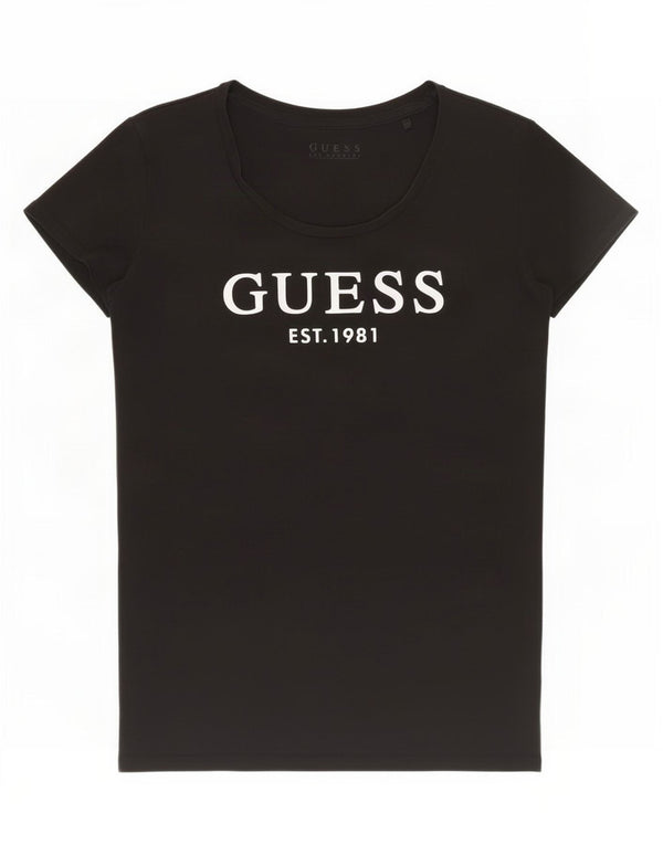 T-shirt grafica da donna Guess Top UK 8 Small in cotone nero