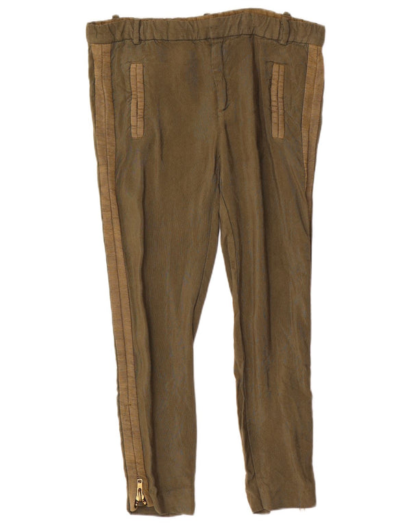 Zara Damen Crop Slim Chino Hose XS W24 L25 Khaki Viskose