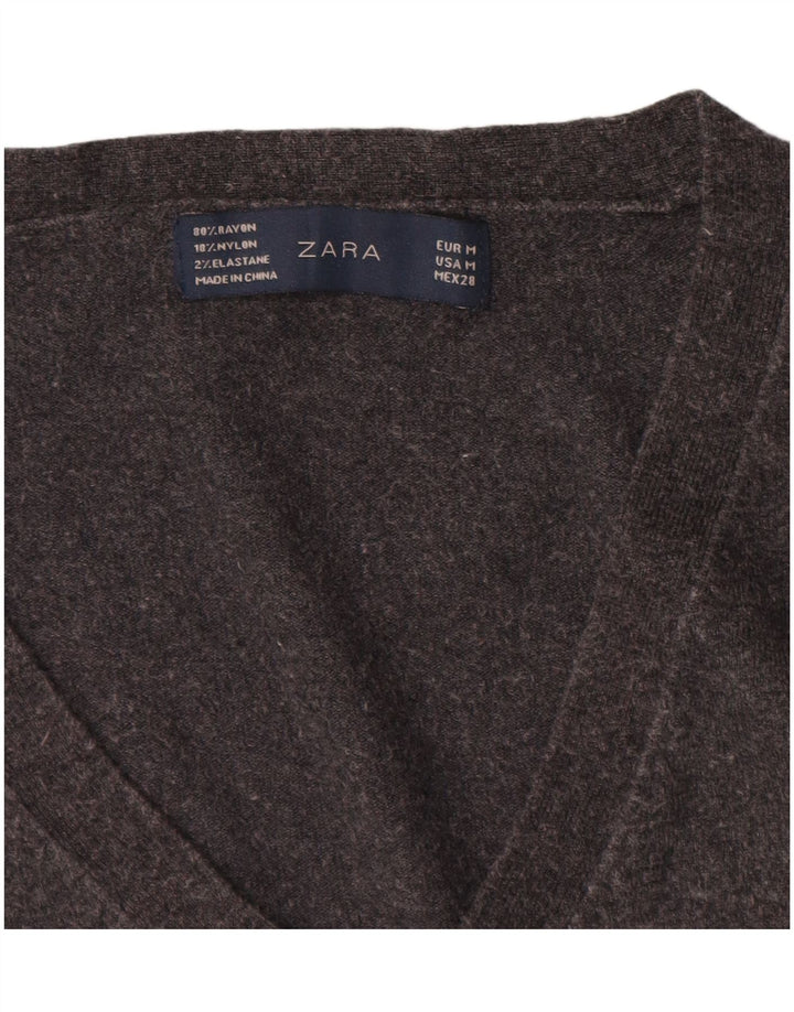 Zara Womens V-Neck Jumper Sweater UK 12 Medium Grey Rayon
