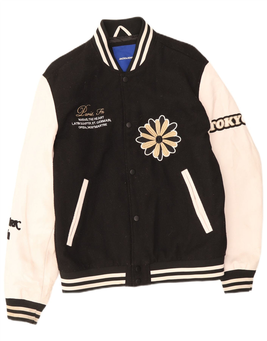 Jack & Jones Mens Graphic Varsity Jacket UK 38 Medium Negro Colorblock