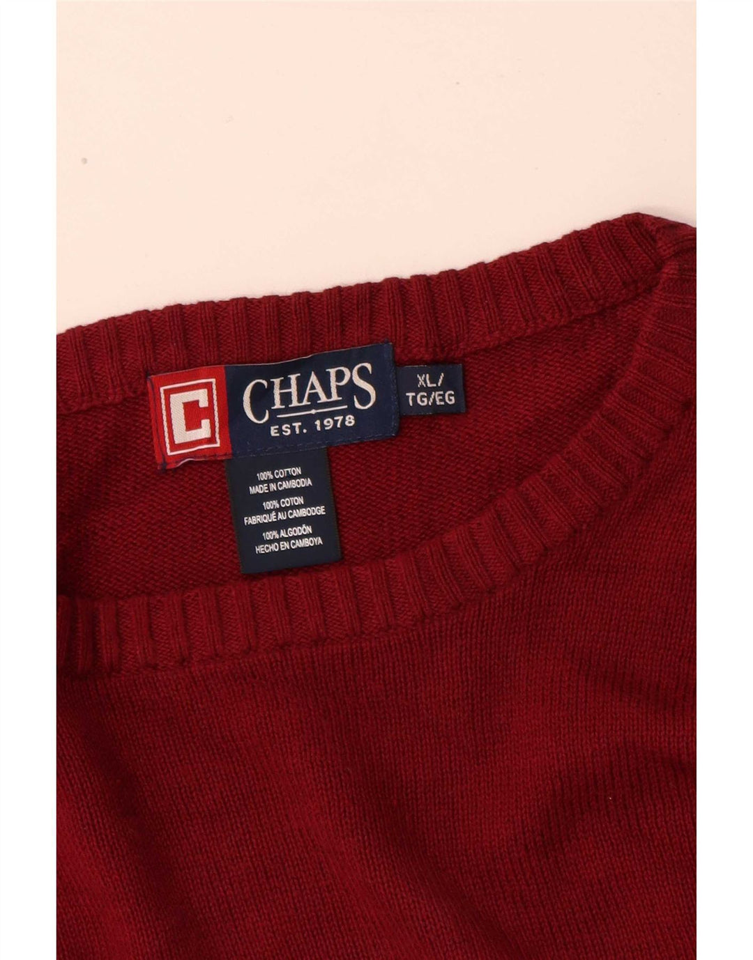 Chaps Mens Crew Neck Jumper Sweater XL Red Striped Cotton