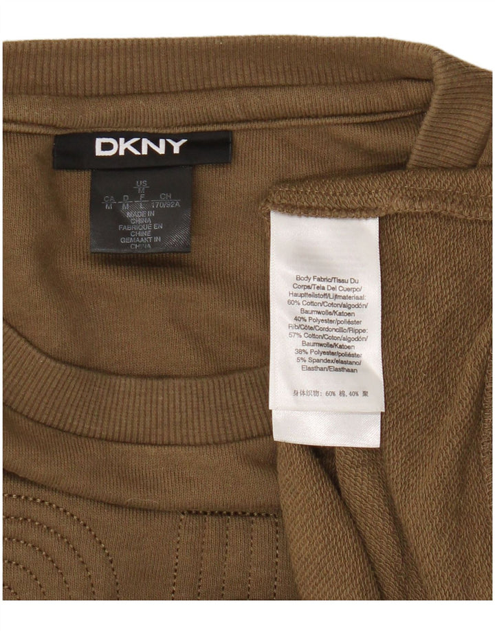 Dkny Womens Graphic Sweatshirt Jumper UK 14 Medium Khaki Cotton