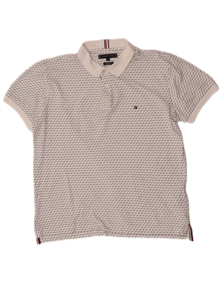Tommy Hilfiger Mens Regular Fit Polo Shirt Medium White Geometric Cotton