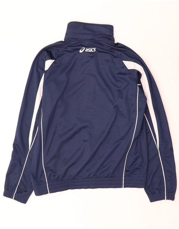 Asics Mens Tracksuit Top Jacket Large Navy Blue Colourblock Polyester