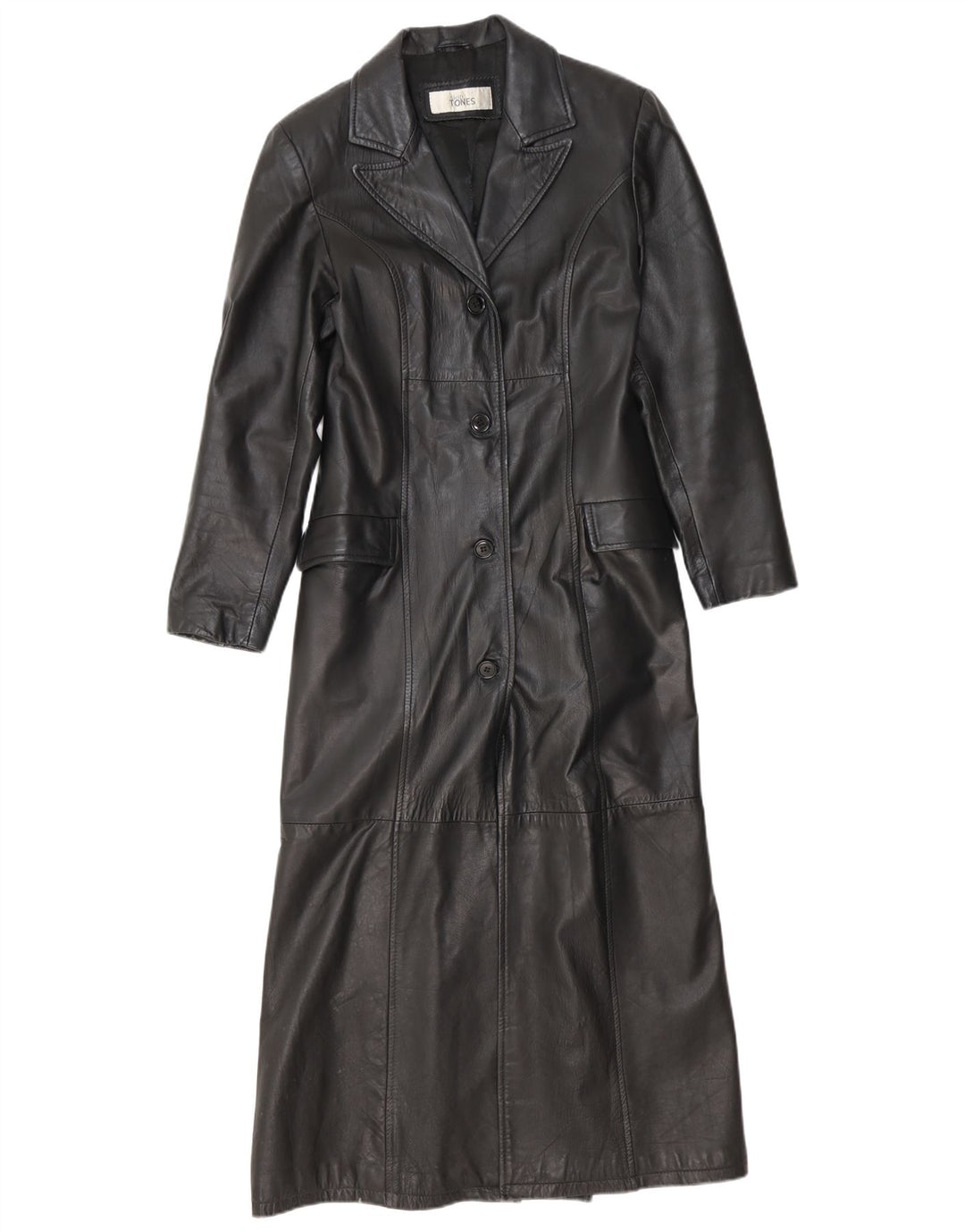 Vintage Damen Ledermantel UK 12 Medium Schwarz