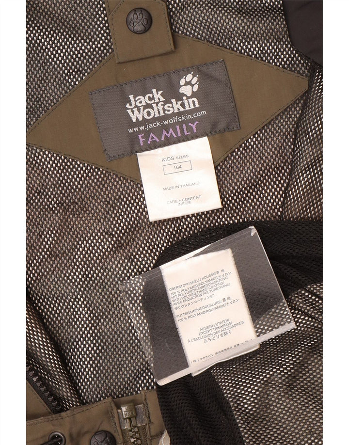 Jack Wolfskin Boys Hooded Rain Jacket 13-14 Years Brown Colourblock