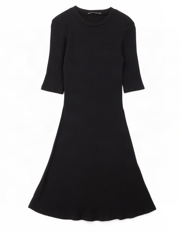 Zara Mujer Trafaluc Vestido Jersey Manga 3/4 UK 8 Small Negro