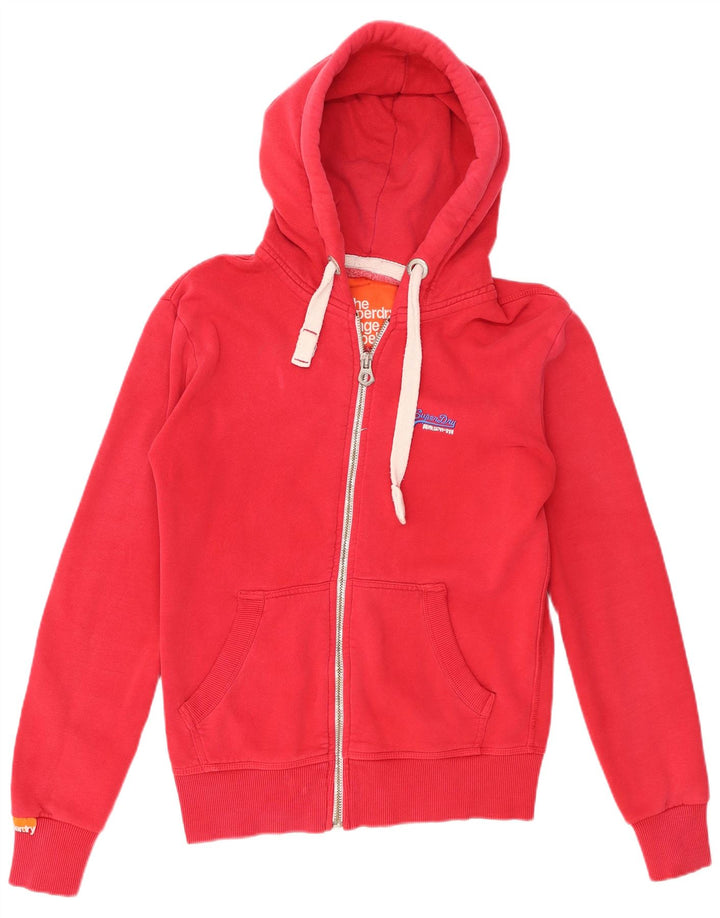 Superdry Mens Zip Hoodie Sweater Small Red Cotton