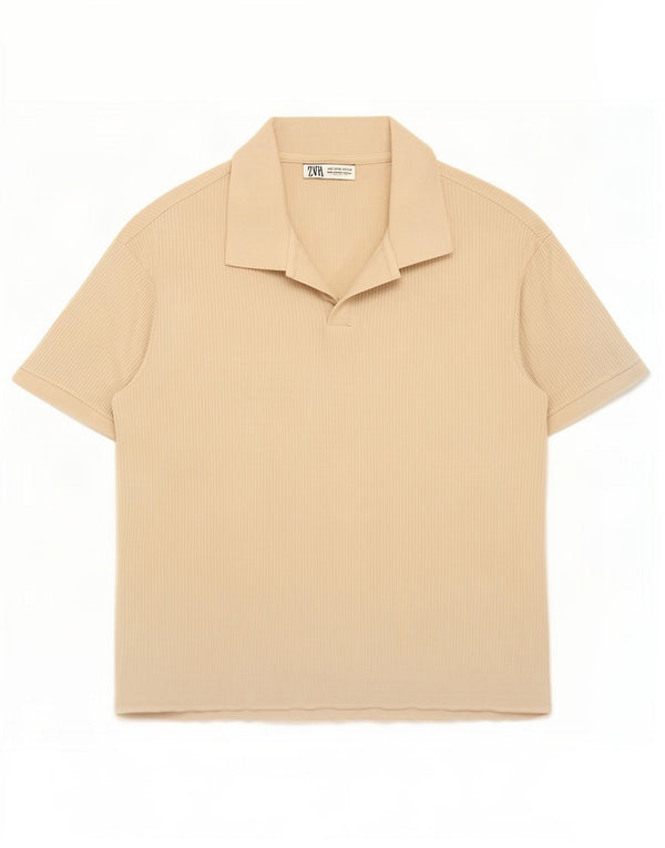 Zara Mens Short Sleeve Polo Shirt Medium Beige