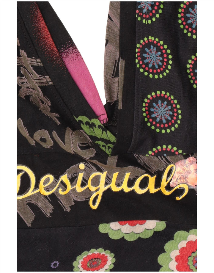 Desigual Womens Graphic Blouse Top UK 10 Small Black Patchwork Cotton