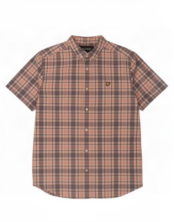 Lyle & Scott Herren-Kurzarmhemd XL aus rosa karierter Baumwolle