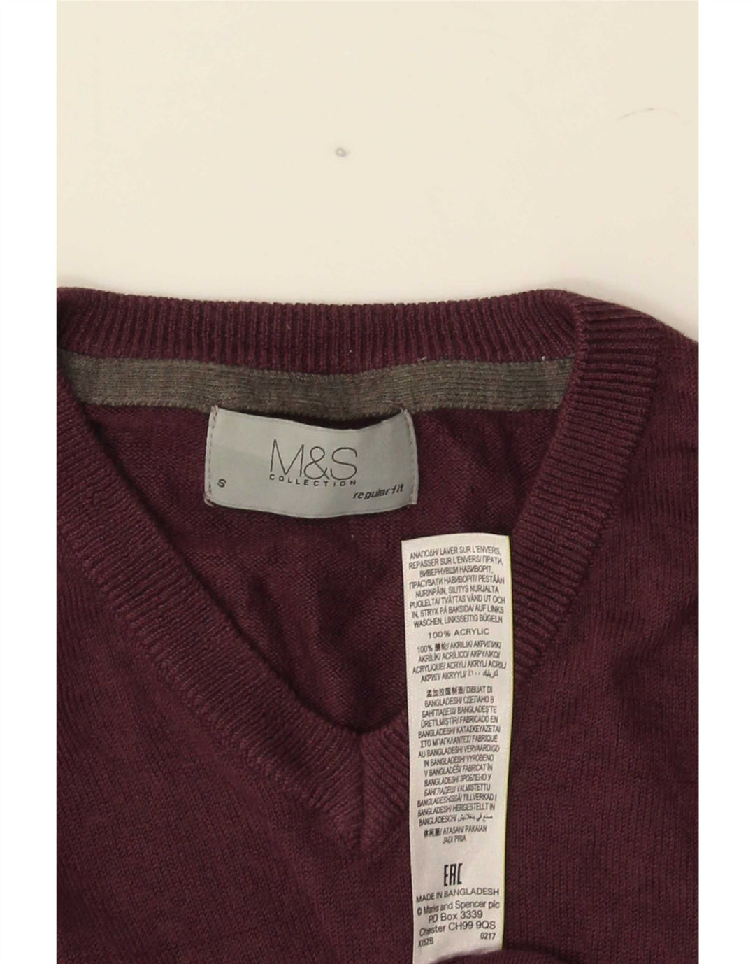 Marks & Spencer Mens Regular Fit V-Neck Jumper Sweater Small Burgundy