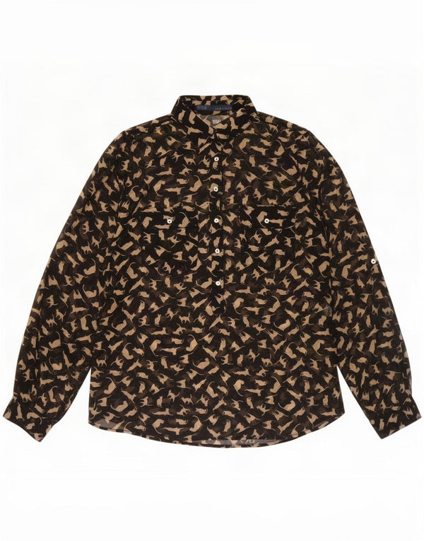 Zara Blusa camisera transparente para mujer UK 10 Small Black Animal Print