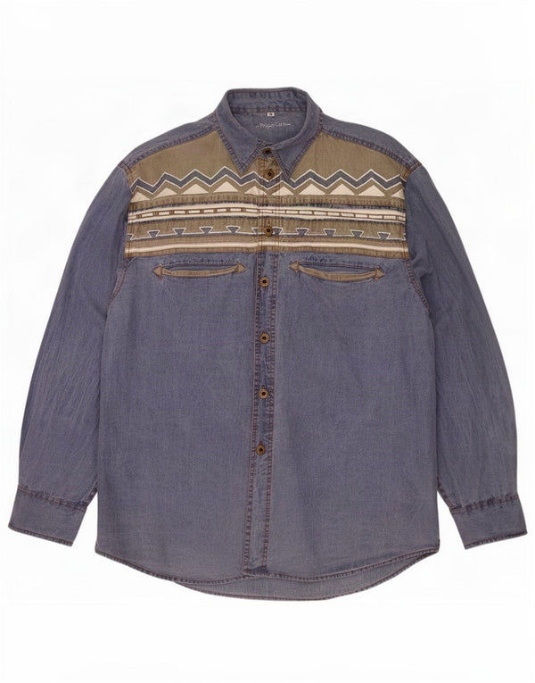 Peppercorn Mens Denim Shirt Large Blue Geometric Cotton