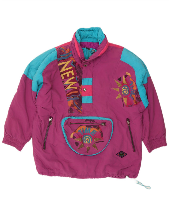 Vintage Mens Graphic Pullover Ski Jacket UK 44 2XL Purple Colourblock