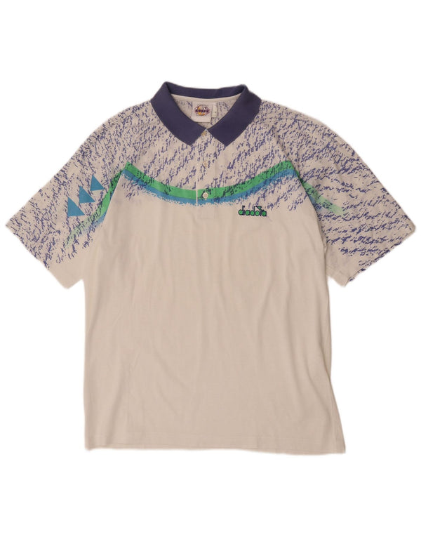 Diadora Polo à manches courtes pour hommes à motif abstrait IT 52 Large Blanc