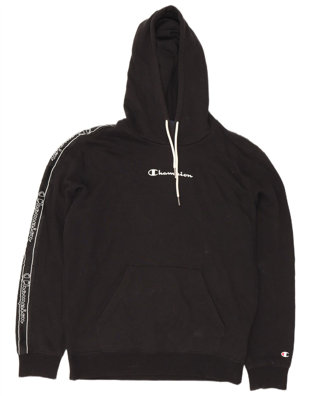 Champion Mens Graphic Hoodie Jumper Medium Black Cotton