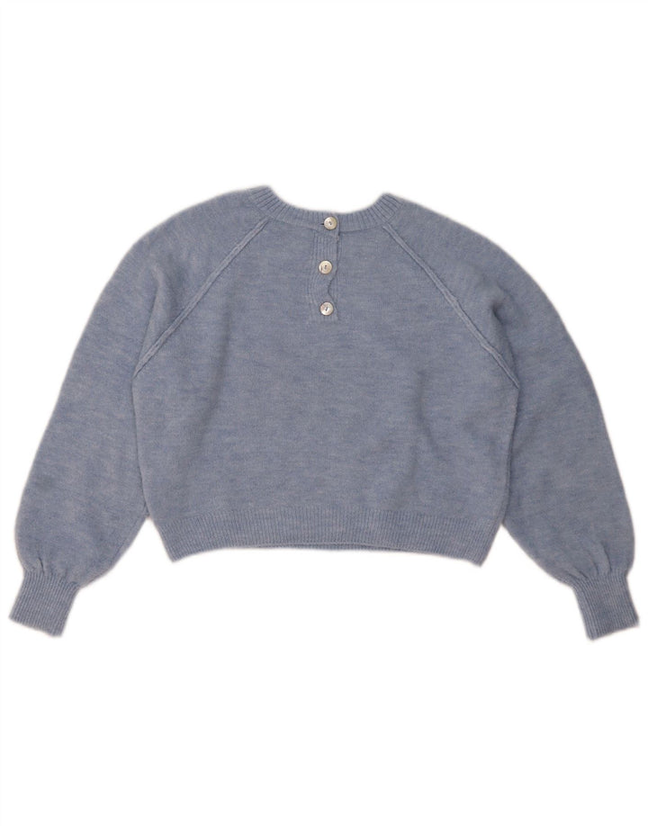 ZARA Womens Crop Oversized Crew Neck Jumper Sweater UK 10 Small Blue