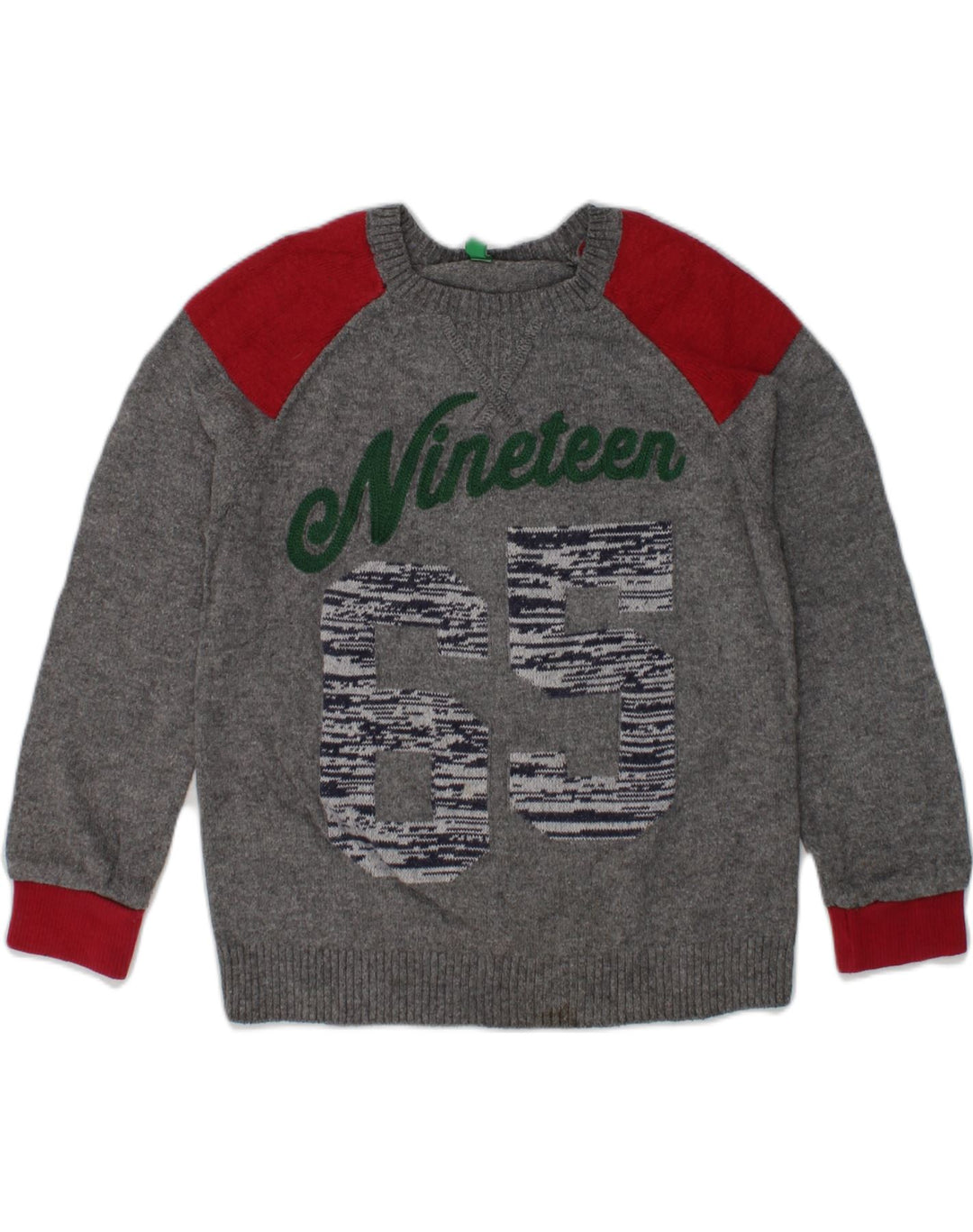 BENETTON Baby Boys Graphic Crew Neck Jumper Sweater 18-24 Months Grey | Vintage Benetton | Thrift | Second-Hand Benetton | Used Clothing | Messina Hembry 
