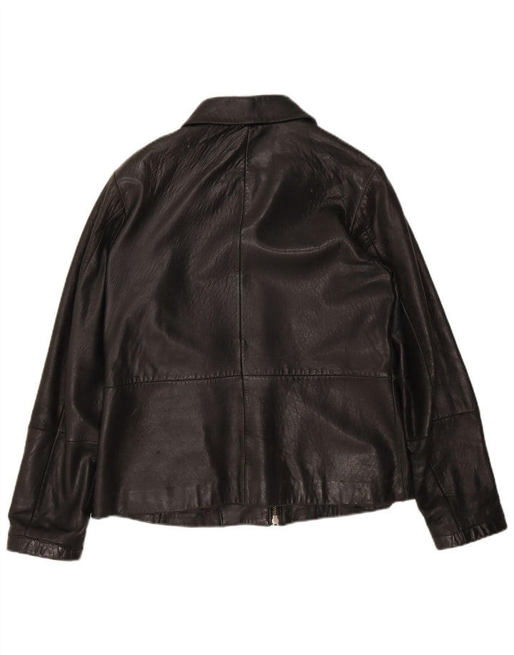 EDDIE BAUER Womens Leather Jacket UK 14 Medium Black Leather