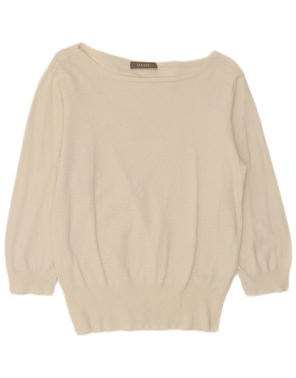 Oasis Damen-Pullover mit 3/4-Ärmeln und U-Boot-Ausschnitt, Gr. 14, Größe L, weiße Baumwolle