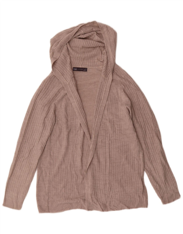 Marks & Spencer Dame Hætte Åben Cardigan Sweater UK 14 Medium Beige
