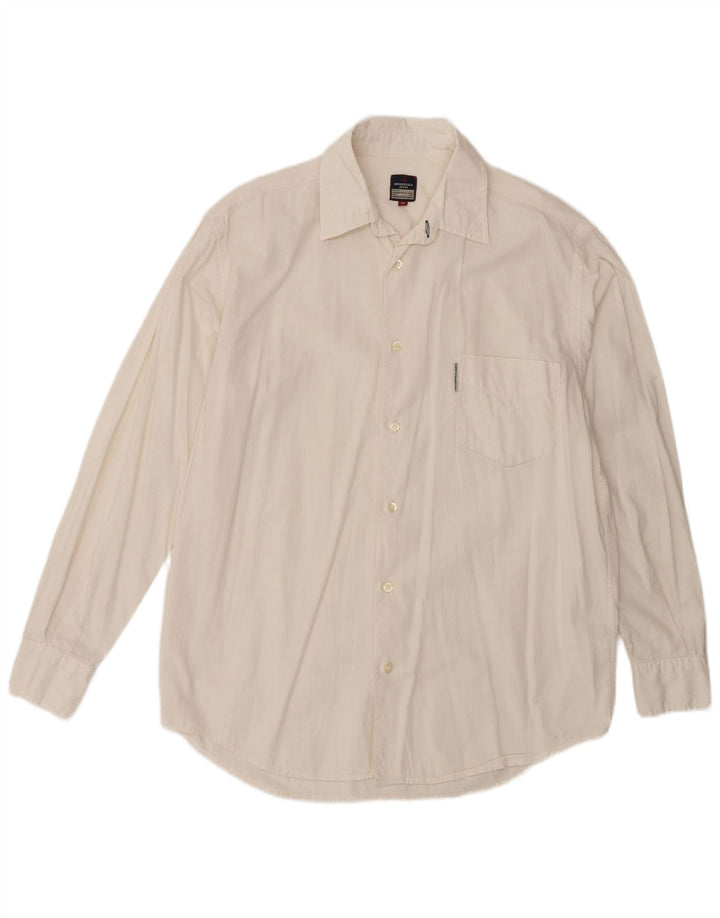 Brooksfield Mens Shirt Medium Beige Pinstripe Cotton