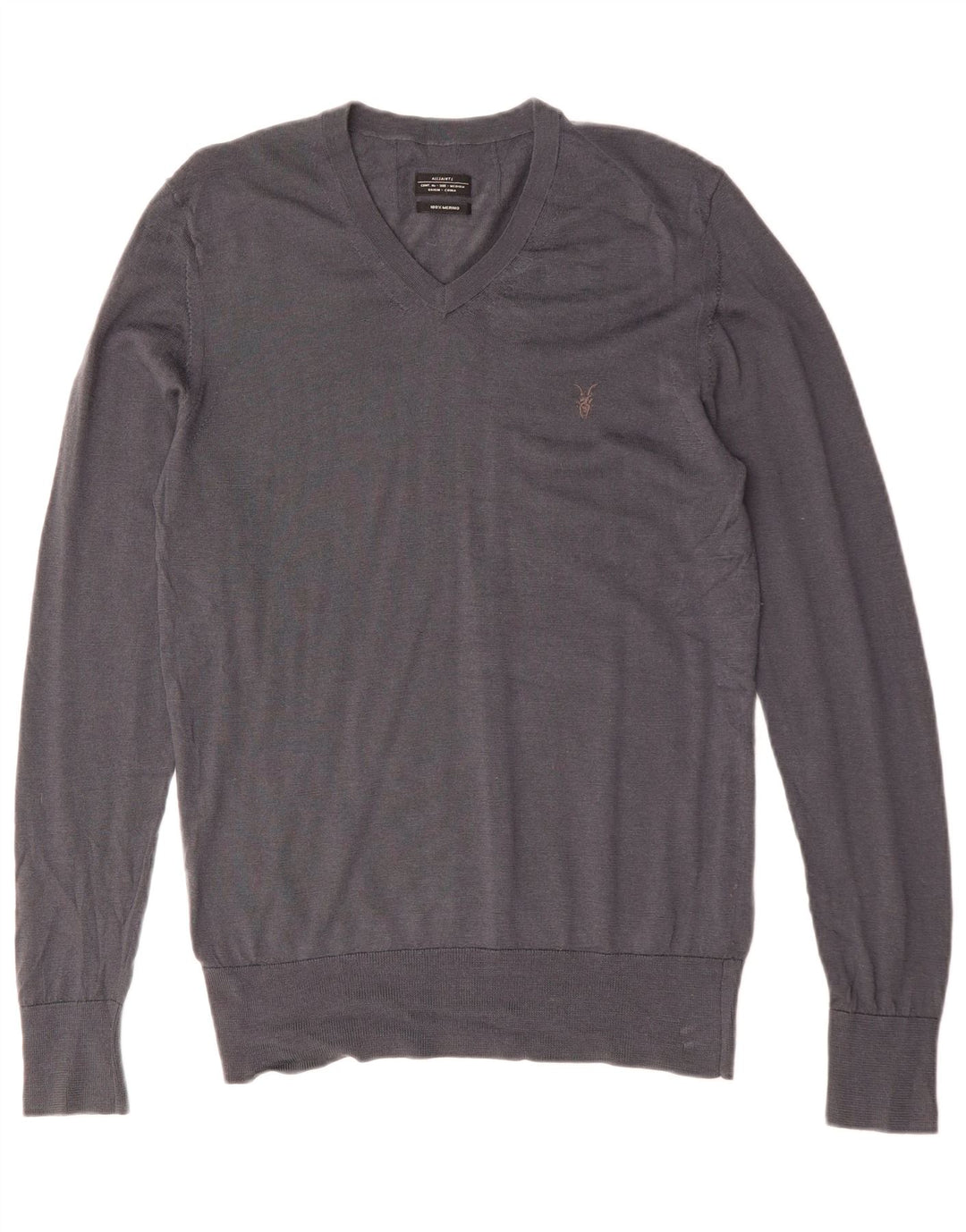 ALL SAINTS Mens V-Neck Jumper Sweater Medium Grey Merino Wool