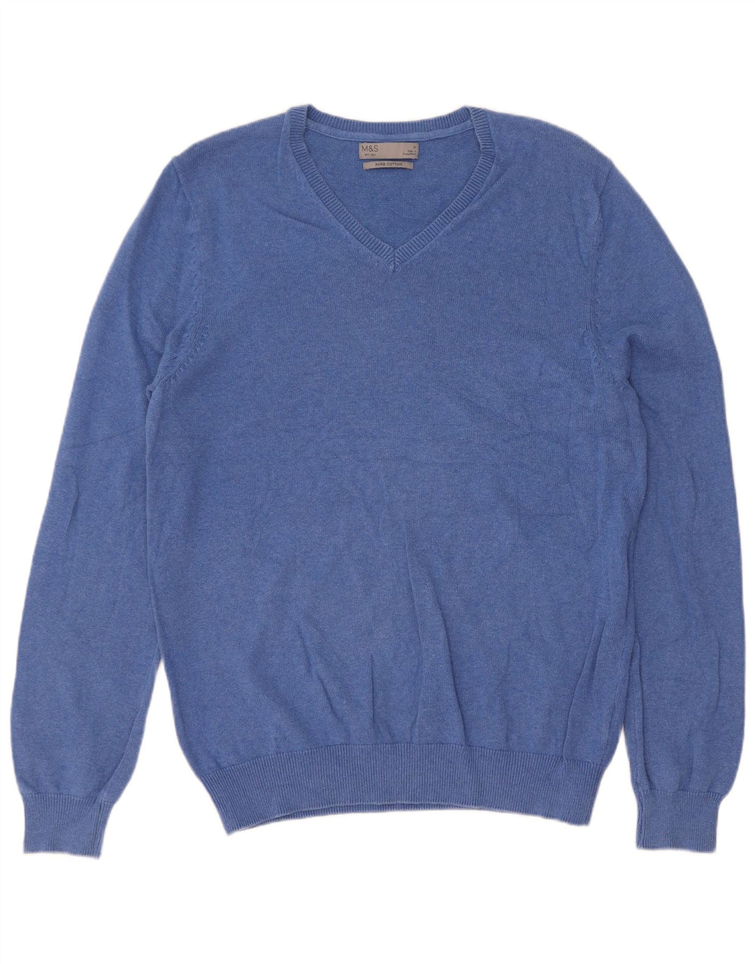 Marks & Spencer Mens V-Neck Jumper Sweater Medium Blue Cotton