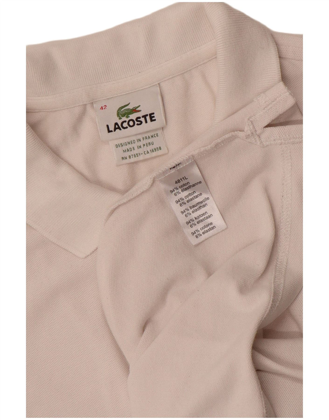 Lacoste Womens Polo Shirt Size 42 Large White Cotton