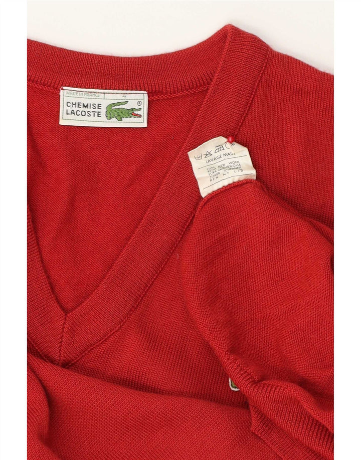Lacoste Mens V-Neck Jumper Sweater Size 4 Medium Red New Wool