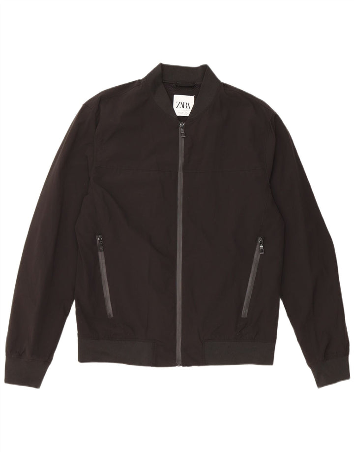 ZARA Mens Bomber Jacket UK 40 Large Black Nylon