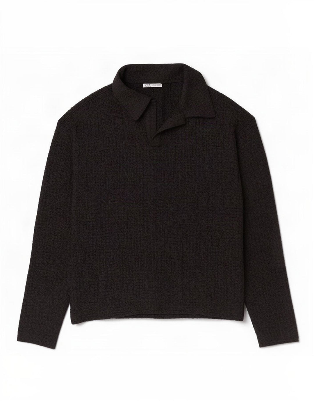 Polo a maniche lunghe da uomo Zara piccola in poliestere nero