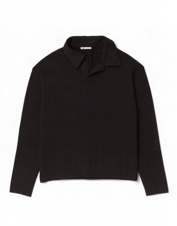 Polo a maniche lunghe da uomo Zara piccola in poliestere nero