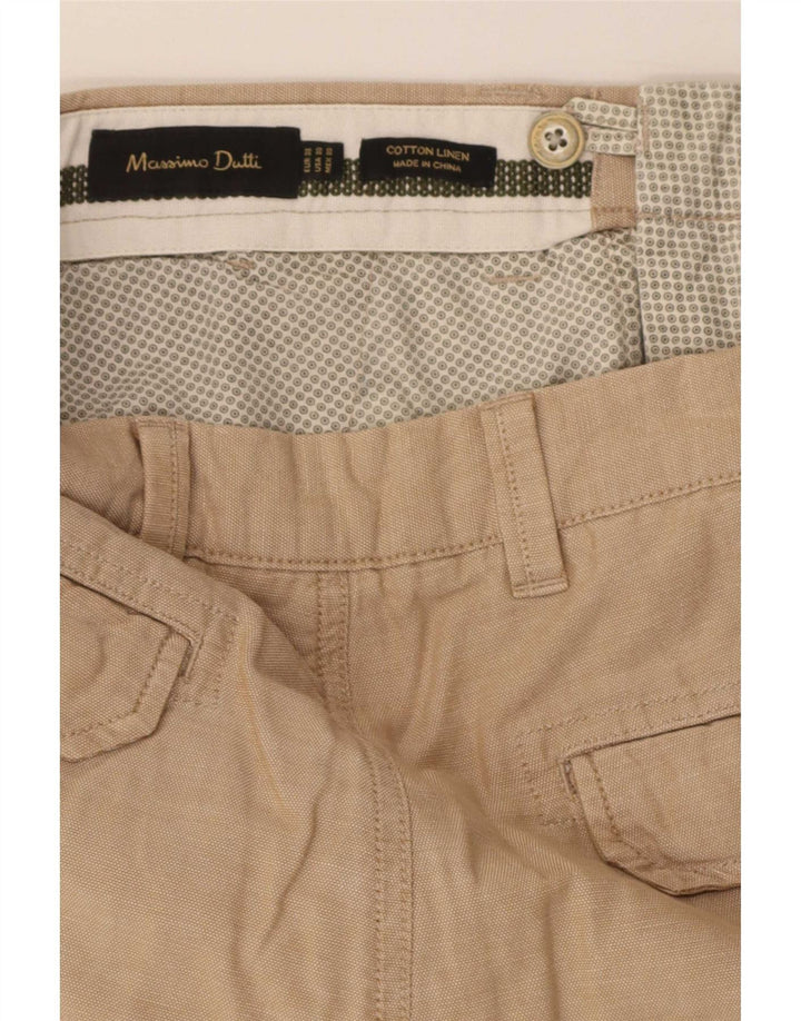 Massimo Dutti Mens Cargo Shorts EU 38 Small W30 Beige Cotton