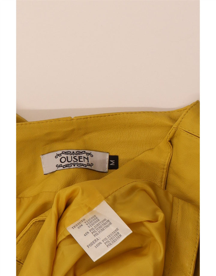 VINTAGE Womens Faux Leather Jacket UK 12 Medium Yellow Check Viscose