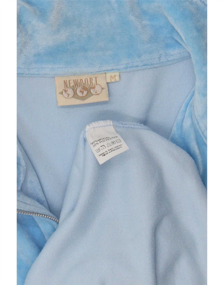 New Port Mens 1/4 Zip Top manica lunga blu medio modal