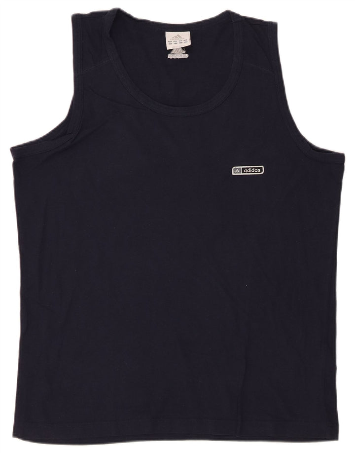 ADIDAS Mens Vest Top Large Navy Blue Cotton