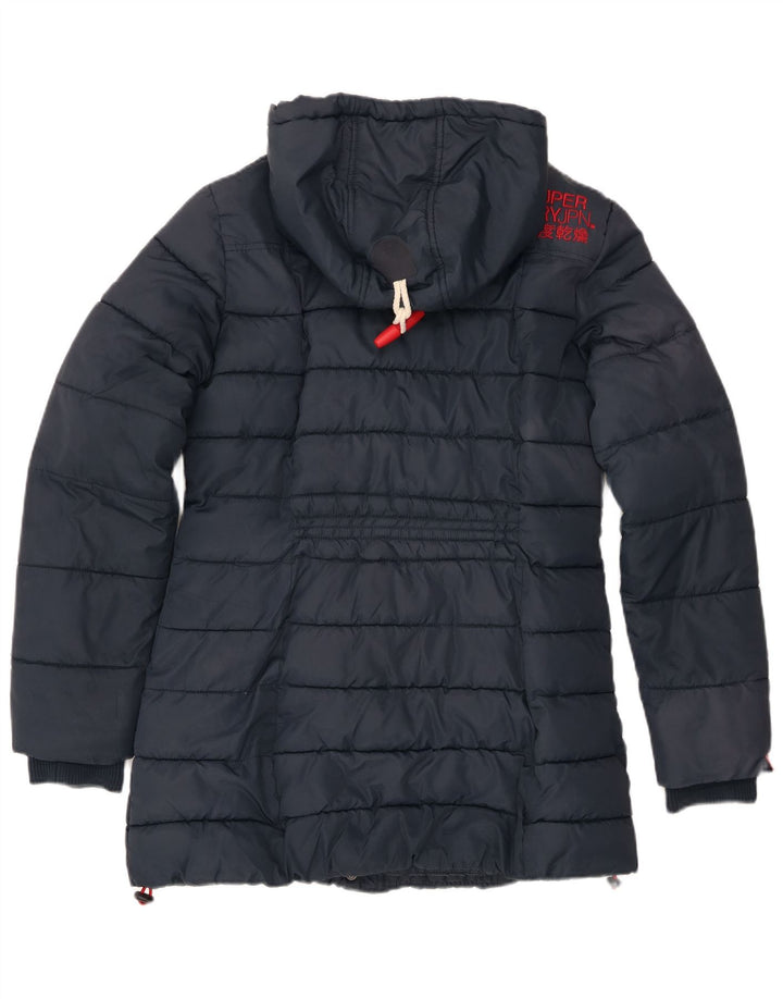 Superdry Veste matelassée à capuche pour femme UK 14 Large Bleu Marine Polyester