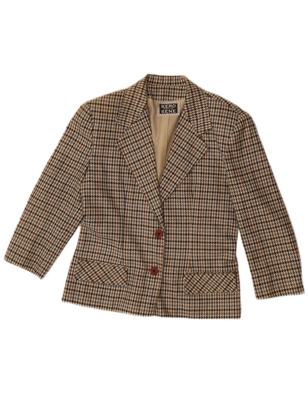 Vintage Damen 2-Knopf-Blazerjacke UK 14 Large Beige Houndstooth